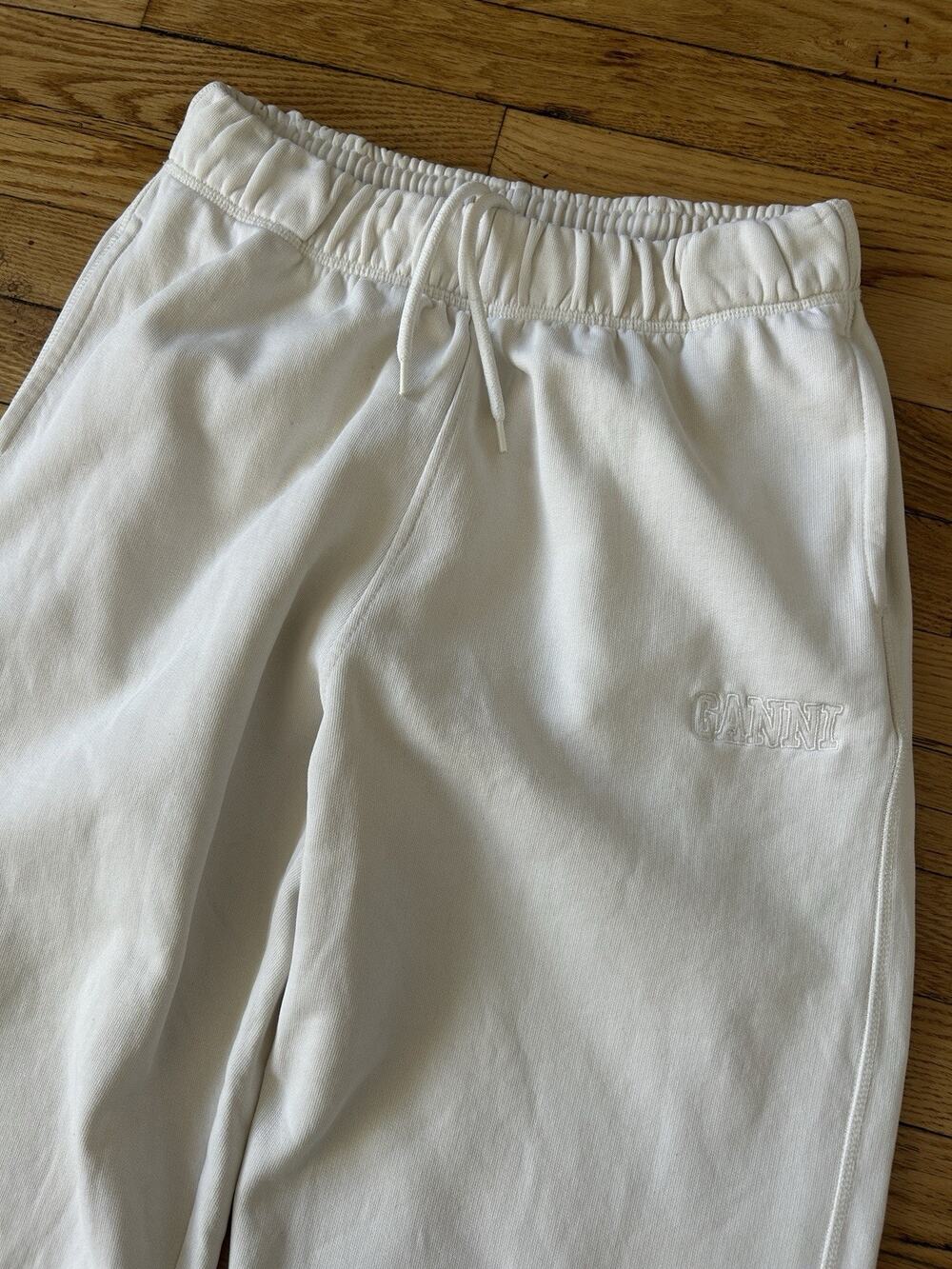 Ganni Software 7 Isoli Logo Sweatpants Off White Cream Organic Cotton Women’s L
